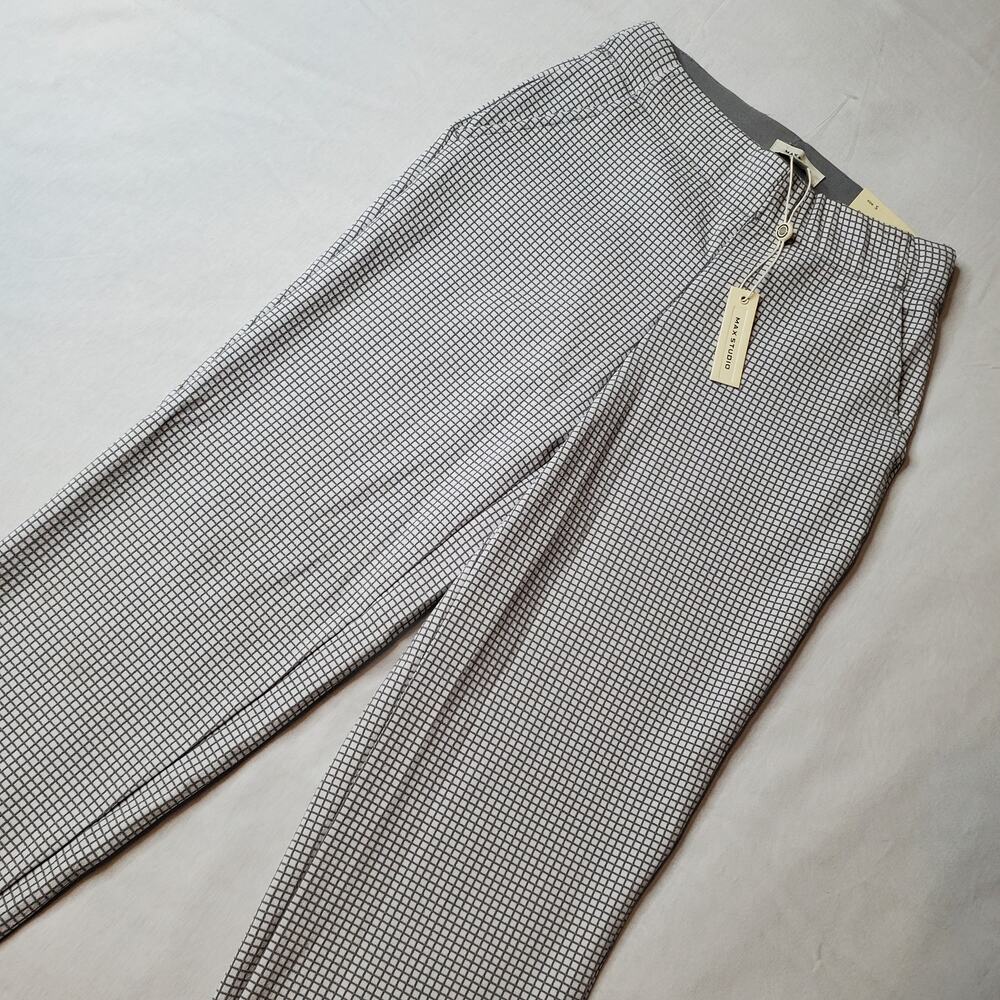 Max Studio Women Size S NWT Pull-On Stretch Ankle Pant Slim Gray/White 2701R09